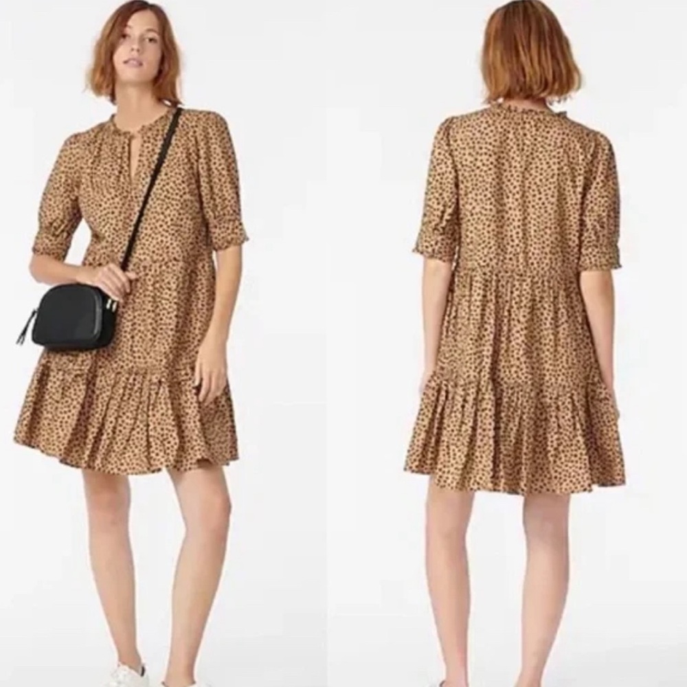 J.Crew Tan Leopard Print Tiered Popover Dress Large